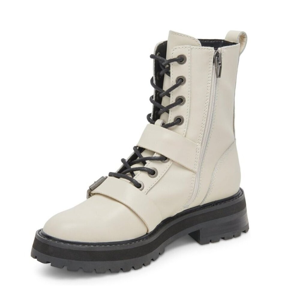 NIB DOLCE VITA Ronson Combat Lug Sole Lace Up Buckle Boot Cream 7 - Picture 5 of 15